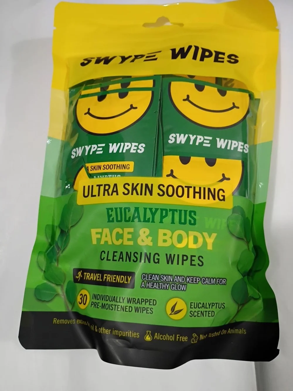 Swype Wipes Eucalyptus Skin Soothing Face & Body Cleansing Wipes - 30 Packs NWT